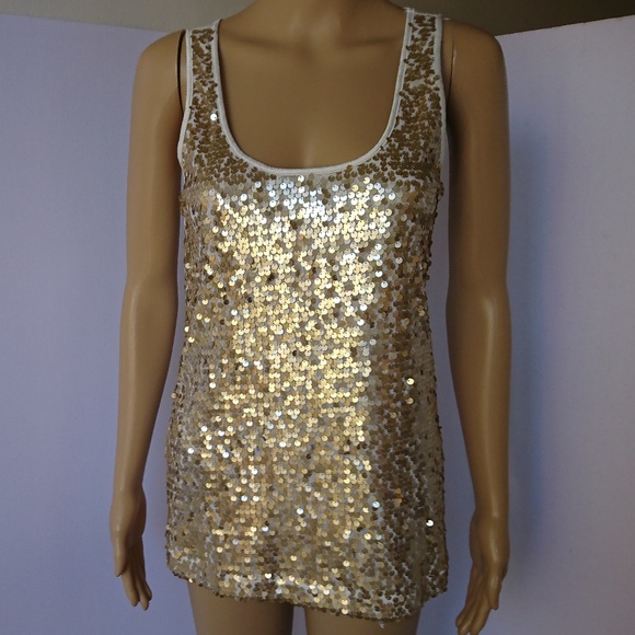 Express Gold Sequin Tank Top Size S - Picture 1 of 6
